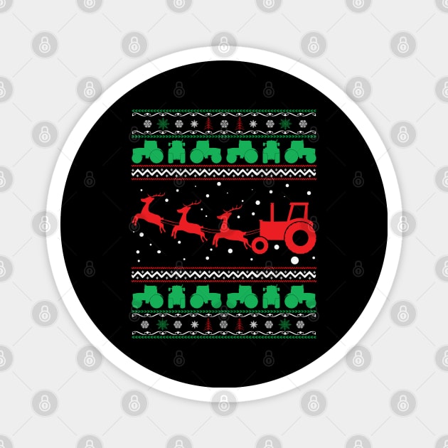 Christmas on the Farm Tractor Sleigh Ugly Christmas Sweater Magnet by DragonTees